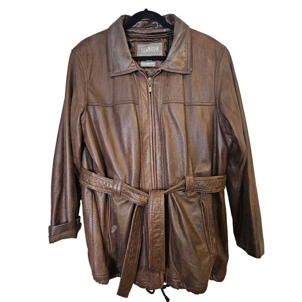 Wilsons Leather brown thinsulate collared belted coat. Size XL